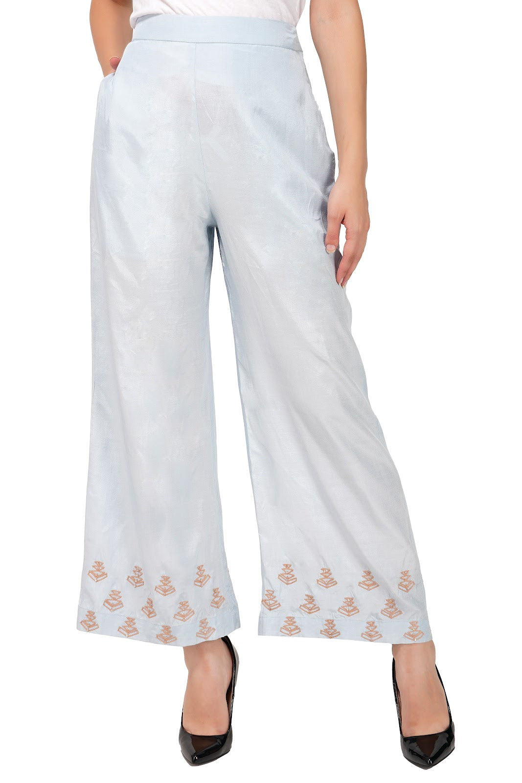 Cotton Embroidery Relaxed Bottom | Embroidery Trousers For Women
